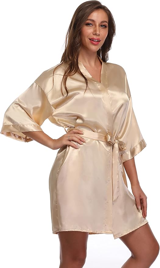 Women's Satin Short Robe Bridesmaid Bride Wedding Party Robes Silky Sleepwear Loungewear