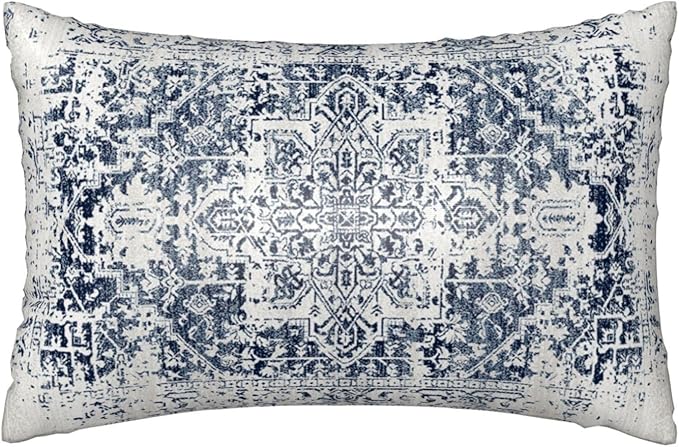 Silk Like Pillowcase for Hair and Skin Retro Boho Blue Carpet 1 Pack Satin Pillowcase with Hidden Zipper Soft Breathable Smooth Cooling Pillow Cover King Size for Bedroom Sofa 20”x36”