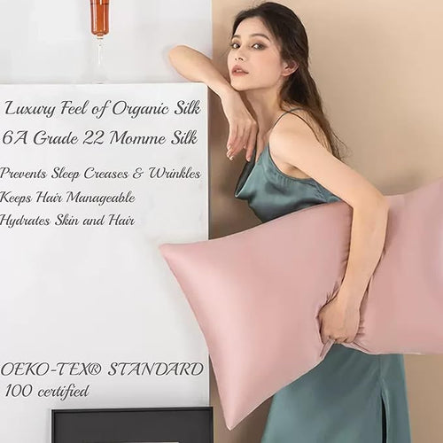 100% Mulberry Silk Pillowcase with Zipper Made in USA, Real 22 Momme Silk Pillow Cases Queen for Hair and Skin, NOT Satin Pillowcase, Anti Acne, Anti Aging, 1 Pc 20"x30" (Queen, Dusty Rose)