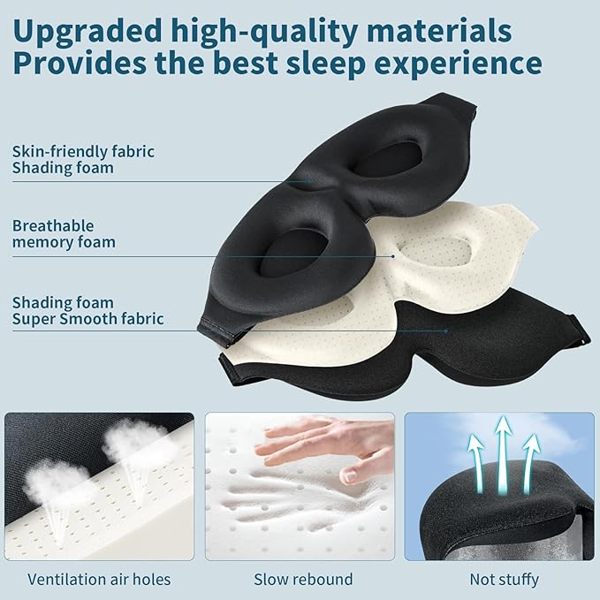 ZGGCD Sleep Mask for Side Sleeper, Light Blocking Sleeping Eye Mask for Women Men, 3D Contoured Cup Night Blindfold, Luxury Eye Cover Eyeshade with Adjustable Strap for Travel, Nap, Black
