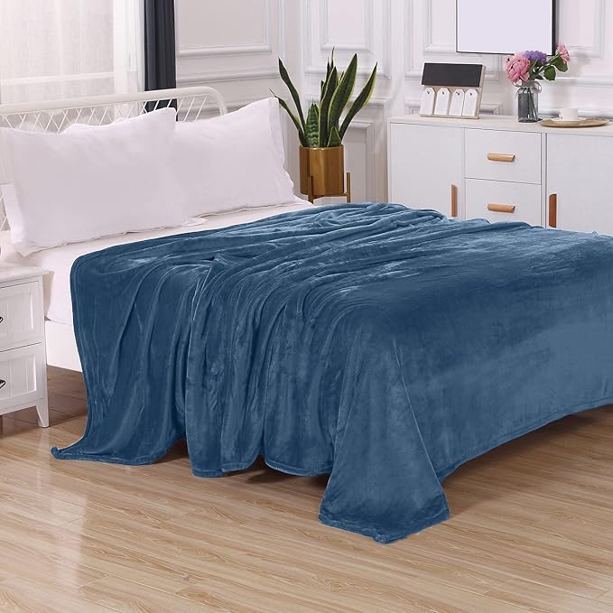 Elegant Comfort Luxury Velvety Feel Blanket, All-Season Lightweight Blanket, Ultra Plush, Soft, Cozy-Fuzzy Flannel Fleece for Couch, Sofa, Bed, Travel, Solid Design, Twin/Twin XL, Navy Blue