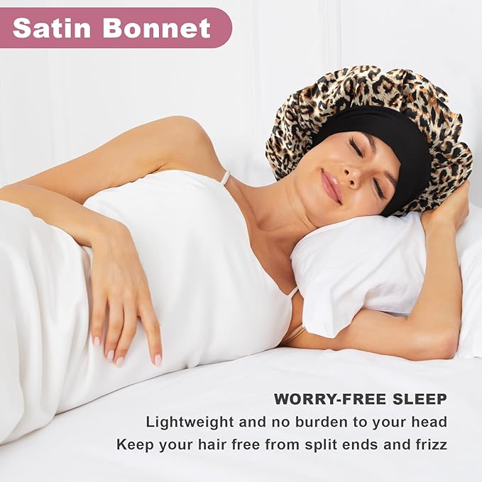 8Pcs Satin Bonnet Silk Bonnet, Hair Bonnet for Sleeping, Elastic Wide Band Silk Sleep Cap, Soft and Breathable
