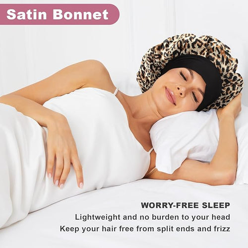 8Pcs Satin Bonnet Silk Bonnet, Hair Bonnet for Sleeping, Elastic Wide Band Silk Sleep Cap, Soft and Breathable