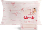 Kitsch Satin Pillowcase with Zipper for Hair & Skin - Softer Than Silk Pillow Cases, Smooth Cooling Satin Pillow Case, Wrinkle-Free Pillow Cases Standard Size (19x26) - Striped Bows
