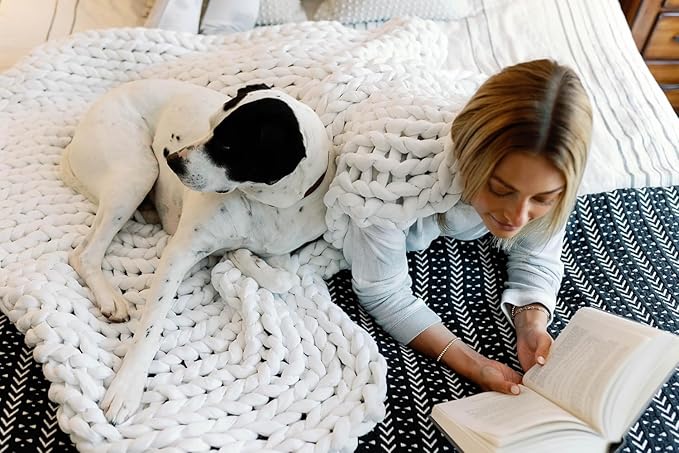 Nuzzie Original Knit Weighted Blanket - Breathable, Cooling, Hand Made Knit Throw Blanket for Sleep - Machine Washable, Stylish Decor Design (Cream, Throw | 12lbs | 44"x60")