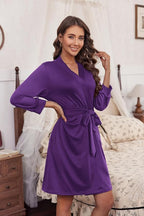 Ekouaer Women‘s Robes Lightweight 3/4 Sleeve Short Knit Bathrobe Soft Knee Length Sleepwear Robes with Pockets S-XXL