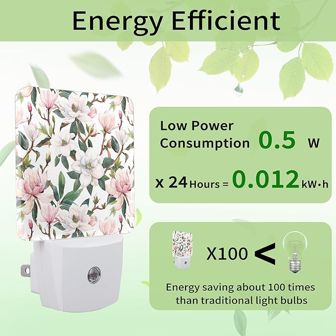 Summer Flower Night Light, Pink Nightlight Plug into Wall with Dusk to Dawn Sensor, LED Lamp Energy Saving Lights for Women Girls,Lamp for Bedroom Bathroom Hallway