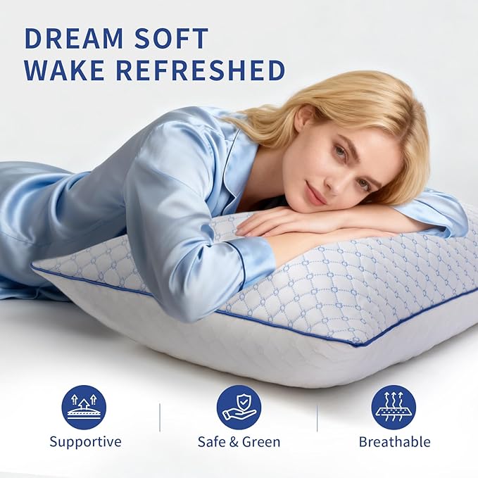 Bed Pillows Queen Size Set of 2 for Sleeping, Soft and Supportive Bed Pillows with Memory Foam Filling for Side, Back and Stomach Sleepers, Neck Supportive-Queen Size, 2 Pack