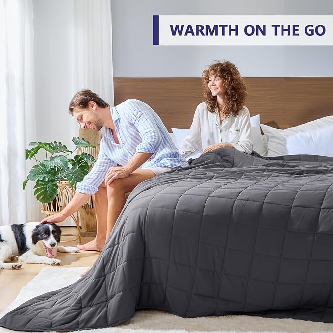 King Size Weighted Blanket for Adults (25 lbs, 80” x 87”, Grey& Black) Cooling Heavy Blanket for Sleeping Perfect for 240-260 lbs, Breathable Blanket for Adults & Couple All Season, Machine Washable