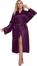 Women's Plus Size Satin Kimono Robes Long Silky Bathrobe Lightweight Sleepwear Wedding Dressing Gown