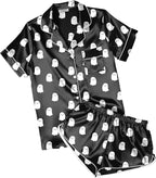 Ekouaer Womens Silk Satin Pajamas Short Sleeve PJS Shorts Set Soft Button Down Sleepwear 2 Piece Loungewear S-5XL