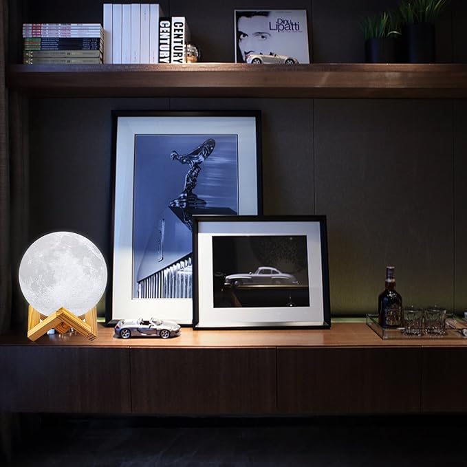 LOGROTATE Moon Lamp, 16 Colors LED Night Light for Kids 3D Printing Moon Light with Stand& Remote/Touch Control & Timing, Moon Light Lamp for Kid Friend Birthday Gifts, Room Decor (Diameter 4.8 INCH)