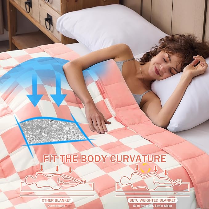 Pink Checkered Weighted Blanket for Adults 15lbs, 48"x72", Twin Full Size Cooling Plaid Heavy Throw Blanket for 120-160lbs, Microfiber Soft Thick Big Blankets Weighted Comforter Gift for Sleeping