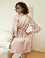 Ekouaer Women's Silk Robe Set V-neck 2 Piece Bridal Party Robes and Satin Bathrobe Set with Pockets