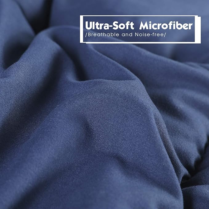 HIG 3pc Down Alternative Comforter Set - All Season Reversible Comforter with Two Shams - Quilted Duvet Insert with Corner Tabs - Box Stitched - Breathable, Soft (Full/Queen, Navy/Light Blue)