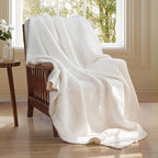 Waffle Knit Twin Blanket, Luxury Cozy Chunky Knit Twin Blanket for Couch, 60 x 80 Inch Thick Ultra-Soft Feather Yarn Knitted Blankets for Sofa, Bed, Home Decor - Off White