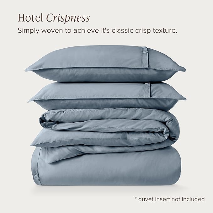 Bare Home 100% Organic Cotton California King Duvet Cover Set - Crisp Percale Weave - Lightweight & Breathable - Cooling Duvet Cover Set (California King, Dusty Blue)
