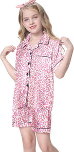 Umeyda Women & Girls Pajamas Set, Soft Satin Lightweight Silk Button-Down Top with Shorts 2 Piece PJS for Mom Boys Kids Gifts