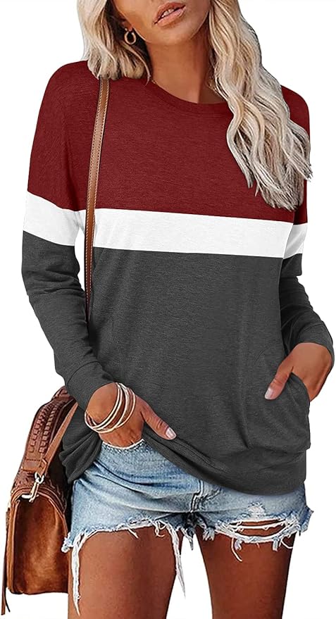 Magritta Women's Long Sleeve Leopard Color Block Tunic Comfy Crewneck T Shirt Tops Black XL