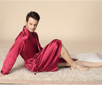 Mens Satin Robe,Silk Long Sleeve House Kimono Bathrobe,Soft Loungewear Dragon Robe