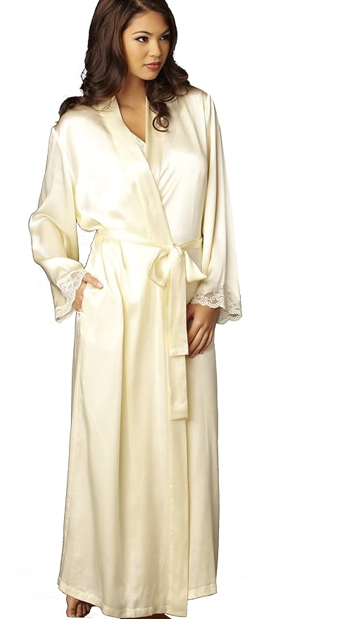 Julianna Rae Women's 100% Silk Robe, Lace Trim, Indulgence Collection, Lingerie, Beautiful Gift Packaging