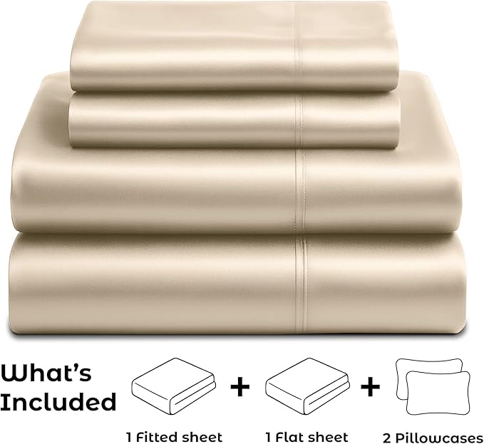 Satin Sheets California King [4-Piece, Champagne Gold] Hotel Luxury Silky Bed Sheets - Soft Microfiber Sheet Set, Wrinkle, Fade, Stain Resistant - Deep Pocket Fitted Sheet, Flat Sheet, Pillow Cases