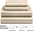 Satin Sheets Full [4-Piece, Champagne Gold] Hotel Luxury Silky Bed Sheets - Extra Soft 1800 Microfiber Sheet Set, Wrinkle, Fade, Stain Resistant - Deep Pocket Fitted Sheet, Flat Sheet, Pillow Cases