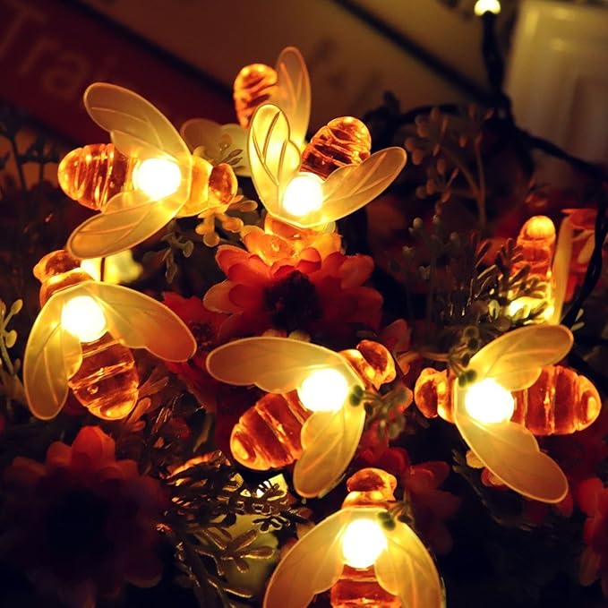 Honeybee Solar String Lights,Waterproof 20FT 30Led Bumble Bee Shape Solar Powered Fairy String Lights for Outdoor Garden Summer Party Wedding Xmas Decoration(Warm White)