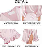 Ekouaer Womens Silk Ruffle Robe Short Satin Kimono Robe Half Sleeve Bathrobe Bridesmaid Wedding Party Dressing Gown