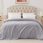 Exclusivo Mezcla Fleece Blankets Queen Size for Bed, Super Soft and Warm, All Season, Cozy, Plush, Lightweight, 90x90 Inches, Light Grey
