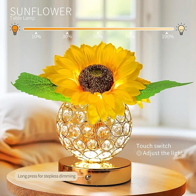 Flower Lamp with USB Charge,3-Colour Infinitely Dimmable Artificial Sunflower LED Table Lamp,Rechargeable Cordless Touch Small Night Light,Gift Ideas for Mothers Day,Xmas,Birthday (Sunflowers02)