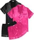 Ekouaer 2 Pack Pajama Sets for Women Silk Satin Pj Short Sleeve Button Down Sleepwear Top and Shorts Summer Lounge Set S-XXL
