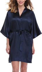 Women's Pure Color Satin Kimono Robe Short Bridesmaids Robe Dressing Gown