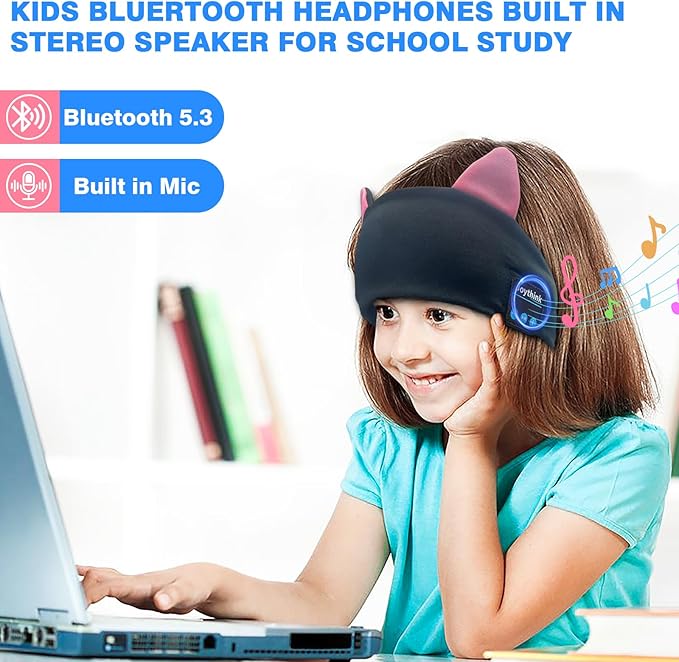 Joythink Kids Bluetooth Headband Headphones Sleep Mask Wireless Earphones Built in Thin Speaker Adjustable Sports Headset Sleep Headband for Girls Boys Toddler Children Baby Airplane Travel Study