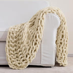 HBlife Chunky Knit Throw Blanket 40X40 Inches, Super Warm Soft Chenille Yarn Cable Knitted Blankets and Throws Boho Giant Cozy Thick Crochet Blanket for Sofa Bed Couch, Beige