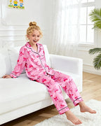 Girls Pajamas Silk PJS Set Satin Sleepwear Long Sleeve Jammies for Kids Button-Down Nightwear Loungewear 3-16 Years