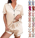 WJing Yi Jia Womens Silk Satin Pajamas Loungewear Two-Piece Sleepwear Button-Down Floral Pj Set XS-4XL