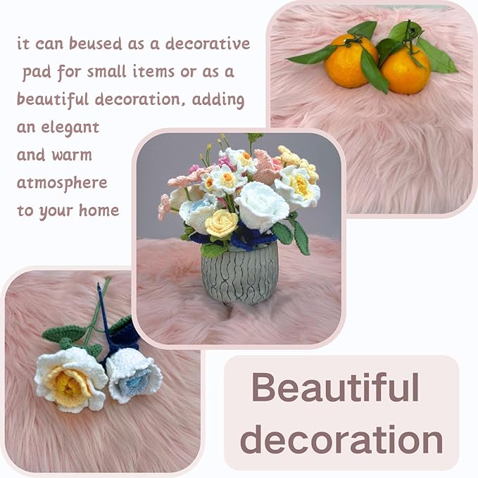 12 Inch Pink Square Faux Fur Rug, Small Product Photography Background, Perfect for Jewelry, Mini Bags, Nail Art, Small Vases and Other Desktop Photography (1pcs)
