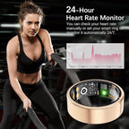 Ring Health Tracker for Women Men, Fit Ring with Heart Rate, Blood Oxygen, Stress, Sleep Monitor, Step Counter, IP68 Waterproof Smart Ring for iPhone & Android, No Subscription Fee (Rose Gold, 7#)