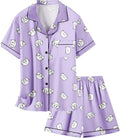 Girls & Womens Satin Pajamas Set, Silk Button-Down Sleepwear 2 Piece Nightwear, 3 Years - Women XXL