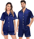 SWOMOG Satin Matching Pajamas Sets Couple Silk Button Down Nightwear Women & Men Short Sleeve Sleepwear 2 Pieces Loungewear