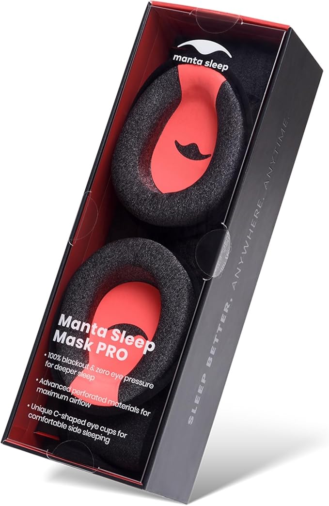 Manta Pro Sleep Mask - 100% Light Blocking Sleep Mask for Side Sleepers, Breathable and Comfortable, Spacious & Zero Pressure for Long Lashes, Perfect for Sleep/Travel/Nap/Shift Work