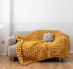 Chunky Knit Blanket Soft Chenille Yarn Knitted Throw Blanket 50"X60" Handmade Cable Warm Thick Giant Blanket for Couch Bed Trips (Turmeric Yellow, Throw 50"X60")?-¡­