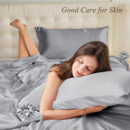 Vielit King Satin Pillowcase for Hair 2pc,Similar to Silk Pillow Cases,Easier Care Than Silk Pillowcase Gifts for Women Men,Grey,20x36 & Envelope Closure and 2 Satin Scrunchies