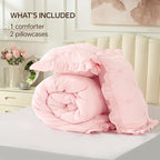 BEDELITE Baby Pink Comforter Set Queen - 3 Pieces Boho Ruffle Pintuck Bedding Comforter Sets, Lightweight Soft & Warm Bed Comforter with 2 Pillowcases for Spring,Valentines Day Gift