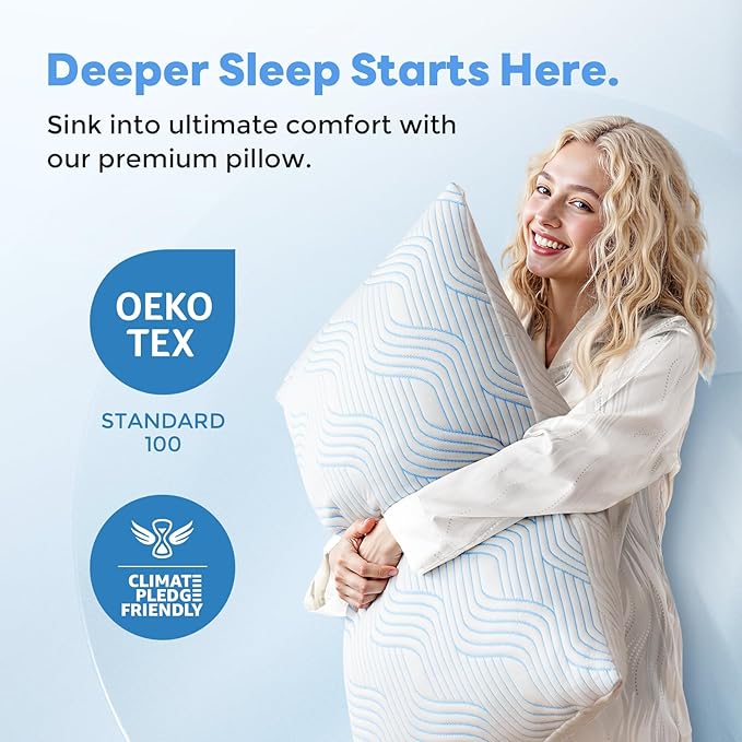 Cooling Bed Pillows for Sleeping 2 Pack Shredded Memory Foam Pillows Standard Size Set of 2 Adjustable Supportive Pillow for Back Stomach Side Sleepers Washable Removable Cover