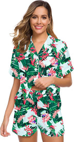 SWOMOG Womens Silk Satin Pajamas Set Short Sleeve Sleepwear Button Down Top and Shorts Loungewear 2 Piece Pjs Set XS-3XL