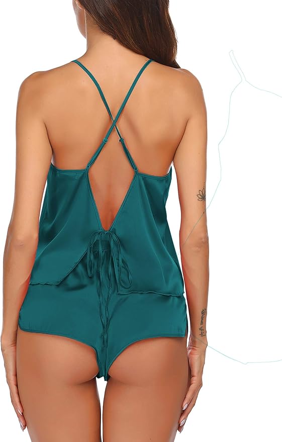 Ekouaer Silk Pajamas Set for Women Satin Backless Lingerie Pjs Cami Top and Shorts Nightwear