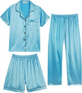 Hupohoi Unisex Girls Boys Kids Pajama Sets Button Down Satin Sleepwear Nighty 3PCS Silky Lounge Sets Nightwear