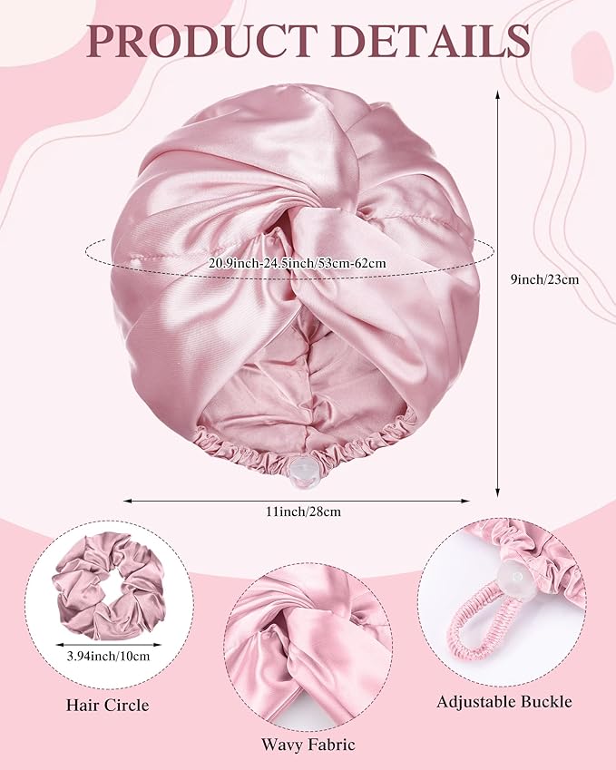 Canlierr 5 Set Adjustable Silk Satin Bonnet for Sleeping Women Scrunchie Double Layer Night Cap Sleep Turban Hair Wrap Unisex